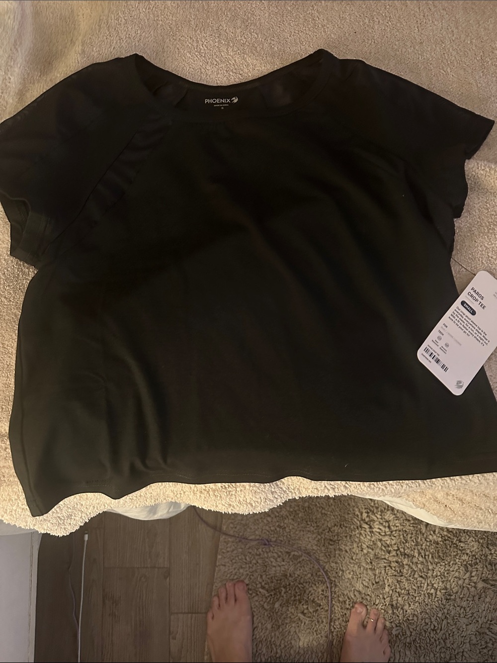 Phenix Black Short-Sleeve small mesh crop top. NWT, soft
